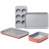 imageCaraway Mini Bakeware Set  Naturally NonStick NonToxic Ceramic Coating  Compact Baking Pans Set for Small Kitchens ampamp Ovens  Includes Baking Sheets Muffin Pan Cooling Rack ampamp Storage  CreamPerracotta