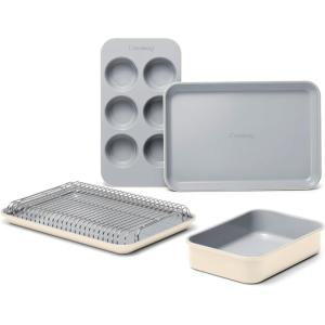 imageCaraway Mini Bakeware Set  Naturally NonStick NonToxic Ceramic Coating  Compact Baking Pans Set for Small Kitchens ampamp Ovens  Includes Baking Sheets Muffin Pan Cooling Rack ampamp Storage  CreamCream