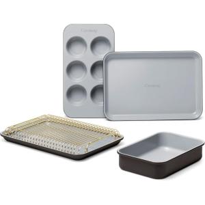 imageCaraway Mini Bakeware Set  Naturally NonStick NonToxic Ceramic Coating  Compact Baking Pans Set for Small Kitchens ampamp Ovens  Includes Baking Sheets Muffin Pan Cooling Rack ampamp Storage  CreamBlack