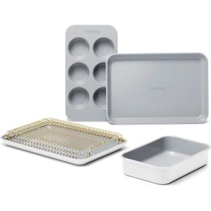 imageCaraway Mini Bakeware Set  Naturally NonStick NonToxic Ceramic Coating  Compact Baking Pans Set for Small Kitchens ampamp Ovens  Includes Baking Sheets Muffin Pan Cooling Rack ampamp Storage  CreamWhite