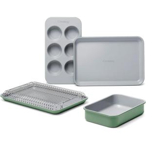 imageCaraway Mini Bakeware Set  Naturally NonStick NonToxic Ceramic Coating  Compact Baking Pans Set for Small Kitchens ampamp Ovens  Includes Baking Sheets Muffin Pan Cooling Rack ampamp Storage  CreamSage
