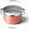 imageCaraway Nonstick Ceramic Dutch Oven Pot with Lid ampamp Steamer 65 qt 105quot  Non Toxic PTFE ampamp PFOA Free  Oven Safe ampamp Compatible with All Stovetops Gas Electric ampamp Induction  WhitePerracotta
