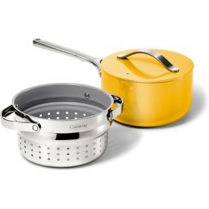 imageCaraway Nonstick 3 Qt Ceramic Sauce Pan with Lid ampamp Steamer  Non Toxic PTFE ampamp PFOA Free  Oven Safe ampamp Compatible with All Stovetops Gas Electric ampamp Induction  BlackMarigold