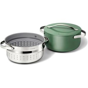 imageCaraway Nonstick Ceramic Dutch Oven Pot with Lid ampamp Steamer 65 qt 105quot  Non Toxic PTFE ampamp PFOA Free  Oven Safe ampamp Compatible with All Stovetops Gas Electric ampamp Induction  WhiteGray