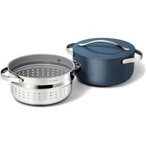 imageCaraway Nonstick Ceramic Dutch Oven Pot with Lid ampamp Steamer 65 qt 105quot  Non Toxic PTFE ampamp PFOA Free  Oven Safe ampamp Compatible with All Stovetops Gas Electric ampamp Induction  WhiteNavy