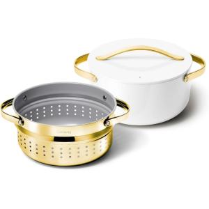 imageCaraway Nonstick Ceramic Dutch Oven Pot with Lid ampamp Steamer 65 qt 105quot  Non Toxic PTFE ampamp PFOA Free  Oven Safe ampamp Compatible with All Stovetops Gas Electric ampamp Induction  WhiteWhite