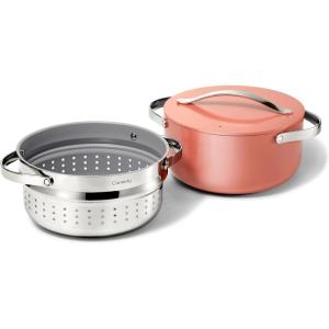 imageCaraway Nonstick Ceramic Dutch Oven Pot with Lid ampamp Steamer 65 qt 105quot  Non Toxic PTFE ampamp PFOA Free  Oven Safe ampamp Compatible with All Stovetops Gas Electric ampamp Induction  WhitePerracotta