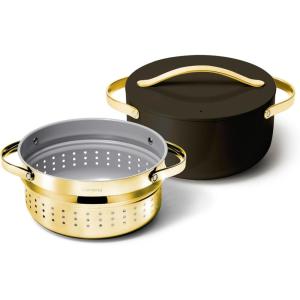 imageCaraway Nonstick Ceramic Dutch Oven Pot with Lid ampamp Steamer 65 qt 105quot  Non Toxic PTFE ampamp PFOA Free  Oven Safe ampamp Compatible with All Stovetops Gas Electric ampamp Induction  WhiteBlack
