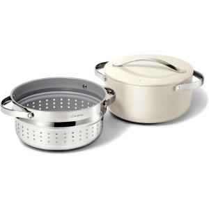 imageCaraway Nonstick Ceramic Dutch Oven Pot with Lid ampamp Steamer 65 qt 105quot  Non Toxic PTFE ampamp PFOA Free  Oven Safe ampamp Compatible with All Stovetops Gas Electric ampamp Induction  WhiteCream