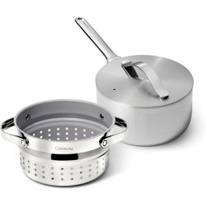 imageCaraway Stainless Steel Sauce Pan 3 Qt ampamp Steamer  5Ply Stainless Steel  Oven Safe ampamp Stovetop Agnostic  Non Toxic PTFE ampamp PFOA Free