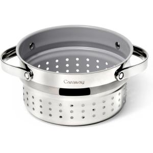 imageCaraway Steamer  Stainless Steel Steamer with Handles  Non Stick Non Toxic Coating  Steam Veggies Seafood and More  Compatible With Our Dutch Oven or Sauce Pan  Large 65qt  GoldStainless Steel