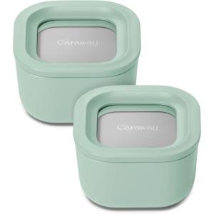 imageCaraway 2pc Glass Food Storage Set  44 Cup Food Containers 2  Ceramic Coated  Non Toxic Non Stick Lunch with Lids  Dishwasher Oven ampamp Microwave Safe  GrayMist
