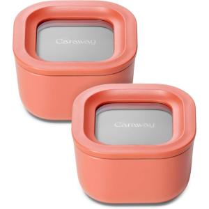 imageCaraway 2pc Glass Food Storage Set  44 Cup Food Containers 2  Ceramic Coated  Non Toxic Non Stick Lunch with Lids  Dishwasher Oven ampamp Microwave Safe  GrayPerracotta