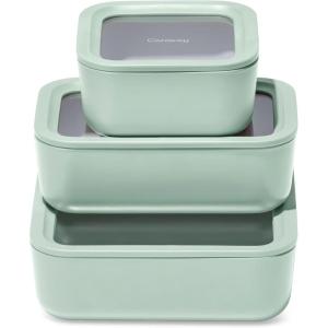 imageCaraway 3pc Glass Food Storage Set  10 Cup 66 Cup ampamp 44 Cup Food Containers  Ceramic Coated  Non Toxic Non Stick Lunch Box with Glass Lids  Dishwasher Oven ampamp Microwave Safe  NavyMist