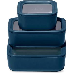 imageCaraway 3pc Glass Food Storage Set  10 Cup 66 Cup ampamp 44 Cup Food Containers  Ceramic Coated  Non Toxic Non Stick Lunch Box with Glass Lids  Dishwasher Oven ampamp Microwave Safe  NavyNavy
