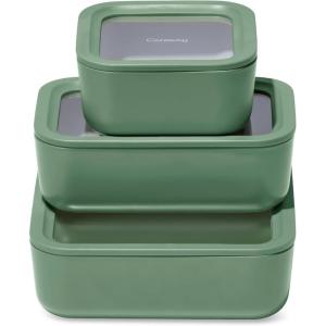 imageCaraway 3pc Glass Food Storage Set  10 Cup 66 Cup ampamp 44 Cup Food Containers  Ceramic Coated  Non Toxic Non Stick Lunch Box with Glass Lids  Dishwasher Oven ampamp Microwave Safe  NavySage