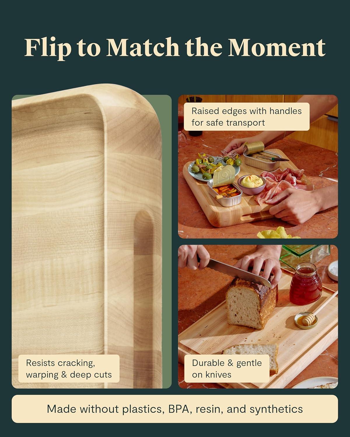 imageCaraway 17 Prep ampamp Serve Butcher Block Wood Cutting Board for Kitchen Rectangle DualSided Chopping Block for Prep Presentation and Serving WalnutMaple