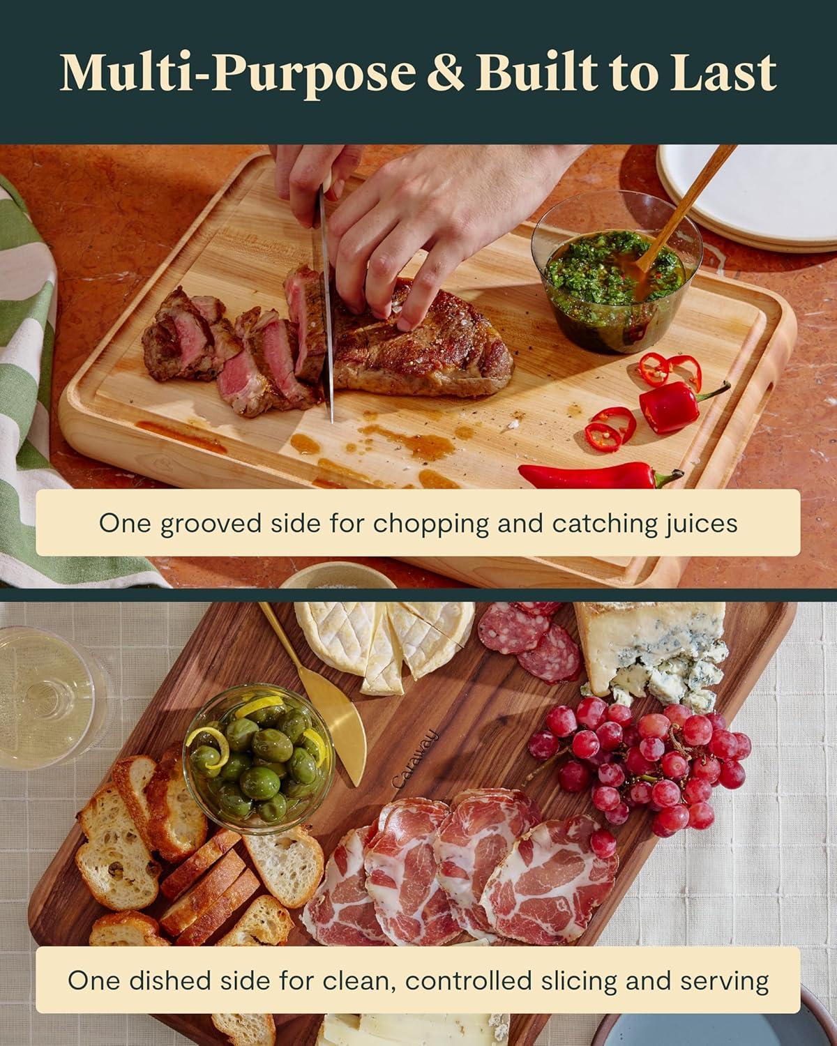 imageCaraway 17 Prep ampamp Serve Butcher Block Wood Cutting Board for Kitchen Rectangle DualSided Chopping Block for Prep Presentation and Serving WalnutMaple