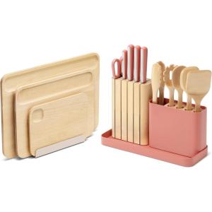 imageCaraway Kitchen Prep ampamp Cutting Board Set  Kitchen Knife Set ampamp Wooden Utensil Set ampamp 3 Wood Cutting Boards  NonToxic Materials  Includes Organizers  CreamPerracotta