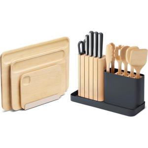 imageCaraway Kitchen Prep ampamp Cutting Board Set  Kitchen Knife Set ampamp Wooden Utensil Set ampamp 3 Wood Cutting Boards  NonToxic Materials  Includes Organizers  CreamCharcoal