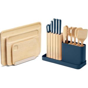 imageCaraway Kitchen Prep ampamp Cutting Board Set  Kitchen Knife Set ampamp Wooden Utensil Set ampamp 3 Wood Cutting Boards  NonToxic Materials  Includes Organizers  CreamNavy