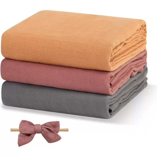 imagePapablic Muslin Swaddle Blankets 3Pack Soft Silky Swaddle Blankets for Boys and Girls Cotton Receiving Blanket with 1 Hair Bows Solid ColorRainbows Large 47 x 47 inches3 Pack Solid