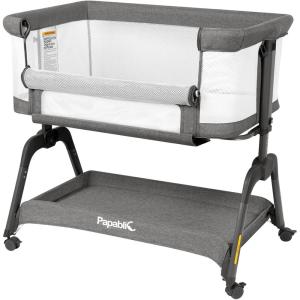 imagePapablic Baby Bassinet Bedside Bassinet for Baby with FourSided Breathable Mesh ampamp Soft Mattress Adjustable Bassinet Bedside Sleeper with Storage Basket and Wheels Easy to Assemble Grey