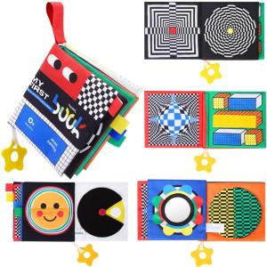 imagePapablic Luxury Baby Soft Book with Teether High Contrast Black and White Crinkle Book for Early Education Tummy Time Toys for Babies 012 Months with Baby Safe Mirror Crinkle Pages and Squeaker