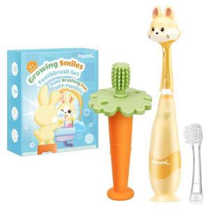 imagePapablic GrowingSmiles Baby Training Toothbrush Set Baby Toothbrush 6 to 12 Months Infant Toothbrush 12 Months and Up Carrot Teether ampamp Bunny Sonic Electric Toothbrush