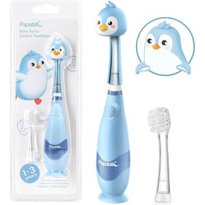 imagePapablic Toddler Sonic Electric Toothbrush for Ages 13 Years Baby Electric Toothbrush with Cute Reindeer Cover and Smart LED Timer 2 Brush Heads Ruby2 Brush Heads Pippin