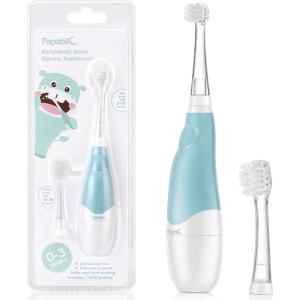 imagePapablic Toddler Sonic Electric Toothbrush for Ages 13 Years Baby Electric Toothbrush with Cute Reindeer Cover and Smart LED Timer 2 Brush Heads RubyAqua