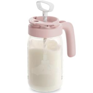 imagePapablic Glass Breastmilk Pitcher Formula Mixing Pitcher with Mixing Handle Lid Wide Mouth Mason Jar Mixer with Flip Locking Spout Easy to Clean BPA Free BluePink