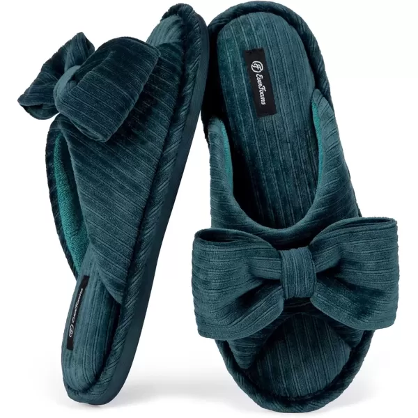 imageEverFoams Memory Foam Slippers for Women Open Toe House Bedroom Shoes with Bow