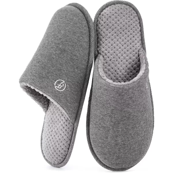 imageEverFoams Mens Cotton Knit Slippers Lightweight Memory Foam Indoor House Shoes with AntiSkid SoleGrey