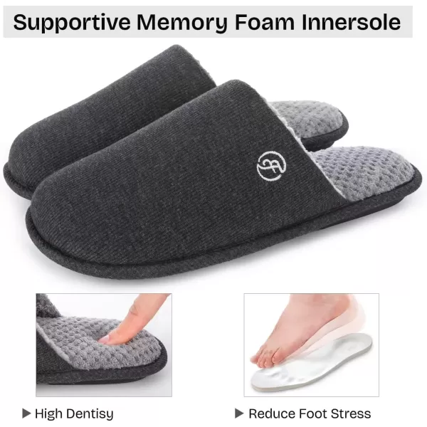 imageEverFoams Mens Cotton Knit Slippers Lightweight Memory Foam Indoor House Shoes with AntiSkid SoleLead Gray