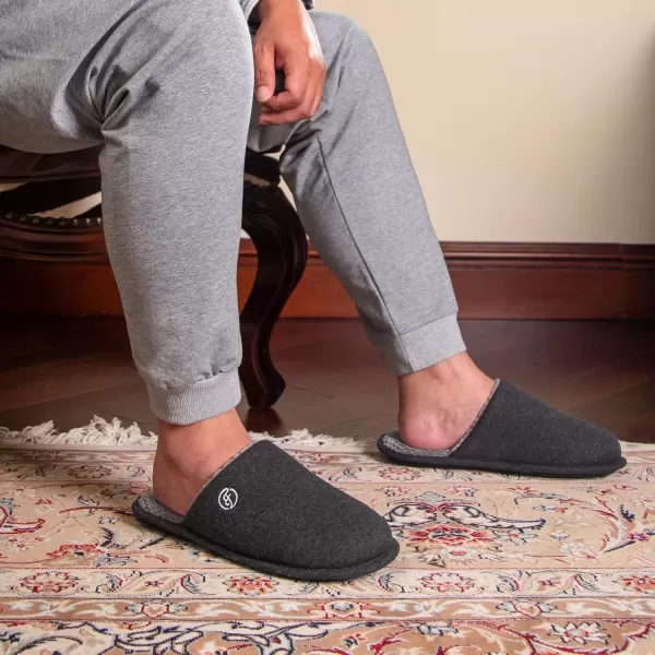 imageEverFoams Mens Cotton Knit Slippers Lightweight Memory Foam Indoor House Shoes with AntiSkid SoleLead Gray