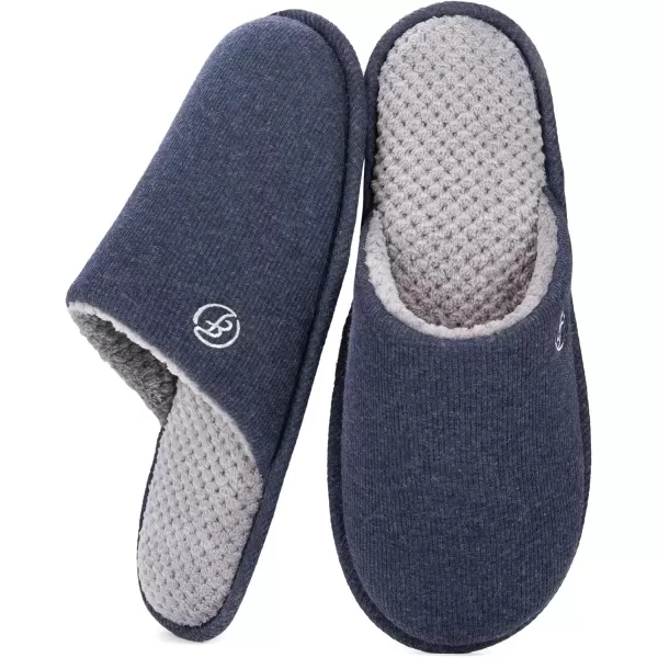 imageEverFoams Mens Cotton Knit Slippers Lightweight Memory Foam Indoor House Shoes with AntiSkid SoleNavy Blue