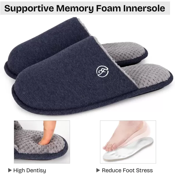 imageEverFoams Mens Cotton Knit Slippers Lightweight Memory Foam Indoor House Shoes with AntiSkid SoleNavy Blue