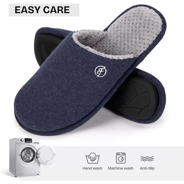 imageEverFoams Mens Cotton Knit Slippers Lightweight Memory Foam Indoor House Shoes with AntiSkid SoleNavy Blue
