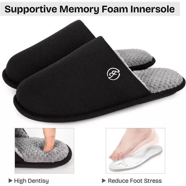 imageEverFoams Mens Cotton Knit Slippers Lightweight Memory Foam Indoor House Shoes with AntiSkid SoleSpaceblack