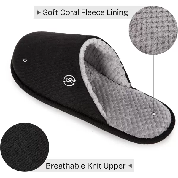 imageEverFoams Mens Cotton Knit Slippers Lightweight Memory Foam Indoor House Shoes with AntiSkid SoleSpaceblack