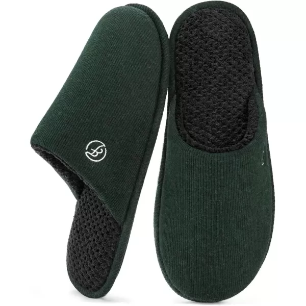 imageEverFoams Mens Cotton Knit Slippers Lightweight Memory Foam Indoor House Shoes with AntiSkid SoleViridian Green
