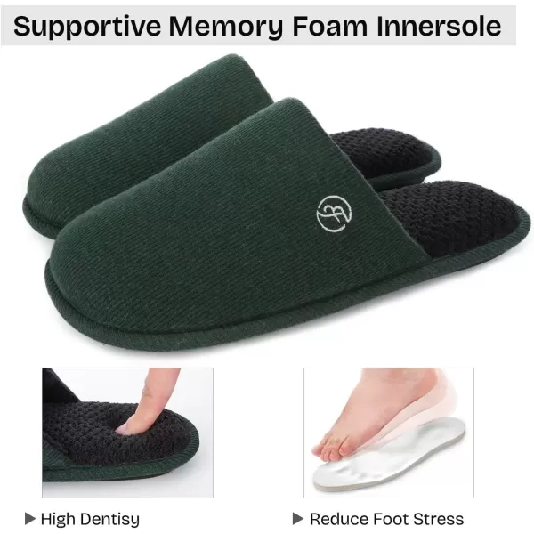 imageEverFoams Mens Cotton Knit Slippers Lightweight Memory Foam Indoor House Shoes with AntiSkid SoleViridian Green