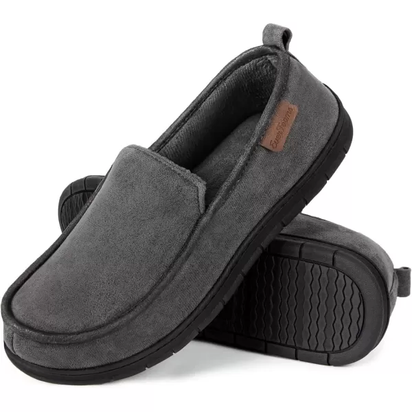 imageEverFoams Mens Microsuede Moccasin Slippers Memory Foam IndoorOutdoor House Shoes with Coral Fleece LiningSteel Gray
