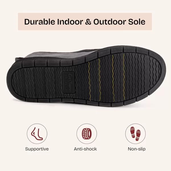 imageEverFoams Mens Microsuede Moccasin Slippers Memory Foam IndoorOutdoor House Shoes with Coral Fleece LiningSteel Gray