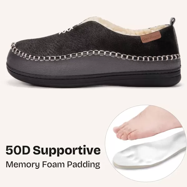 imageEverFoams Mens Moccasin Slippers Memory Foam IndoorOutdoor Warm Suede House Shoes with Fuzzy Sherpa LiningBlack