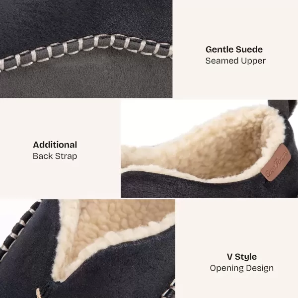imageEverFoams Mens Moccasin Slippers Memory Foam IndoorOutdoor Warm Suede House Shoes with Fuzzy Sherpa LiningBlack