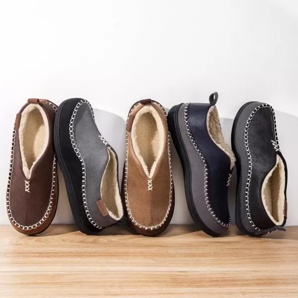 imageEverFoams Mens Moccasin Slippers Memory Foam IndoorOutdoor Warm Suede House Shoes with Fuzzy Sherpa LiningCoffee
