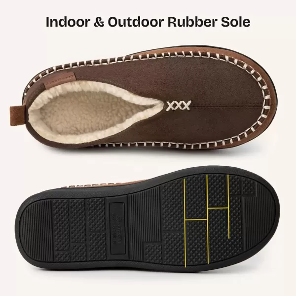 imageEverFoams Mens Moccasin Slippers Memory Foam IndoorOutdoor Warm Suede House Shoes with Fuzzy Sherpa LiningCoffee
