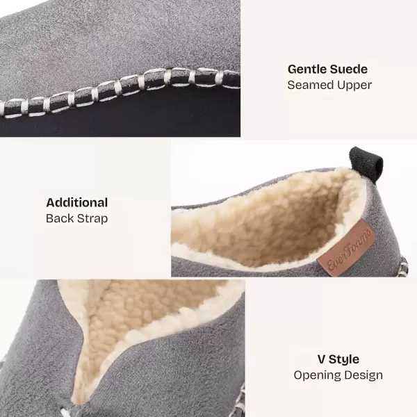 imageEverFoams Mens Moccasin Slippers Memory Foam IndoorOutdoor Warm Suede House Shoes with Fuzzy Sherpa LiningGrey